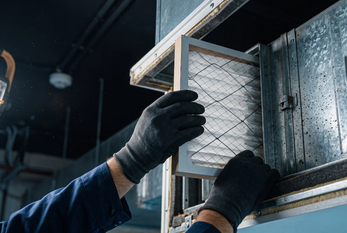 K Star technician inspecting AC ducts